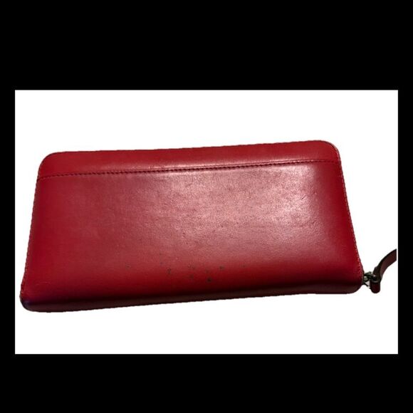 Kate Spade Deep Red Leather Slim Bifold Zipper Wallet - Picture 3 of 8